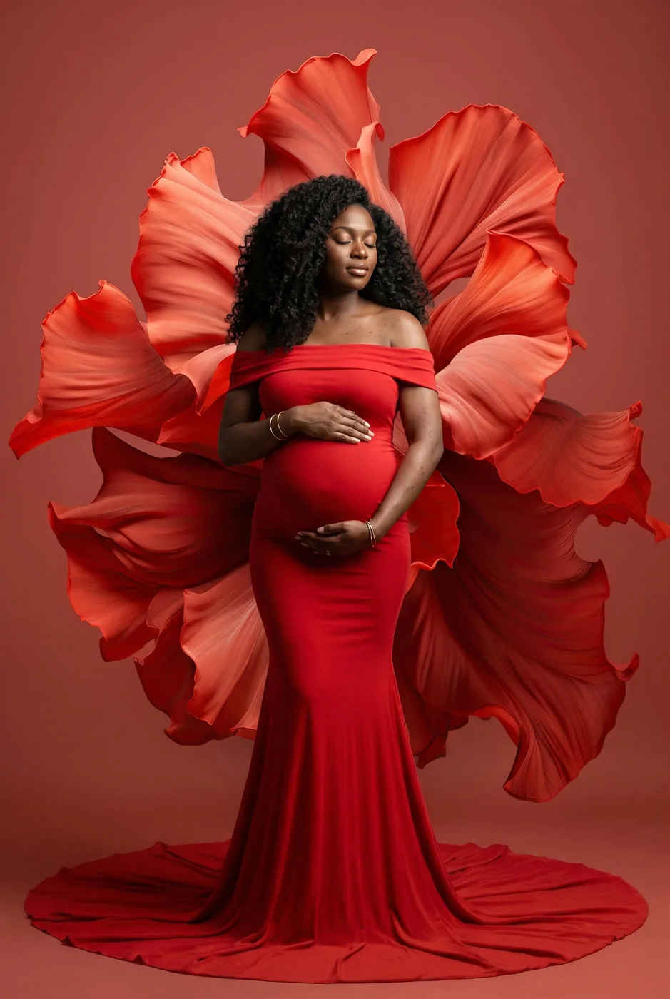 Photo artistique grossesse — rose rouge, Amour et Lumière